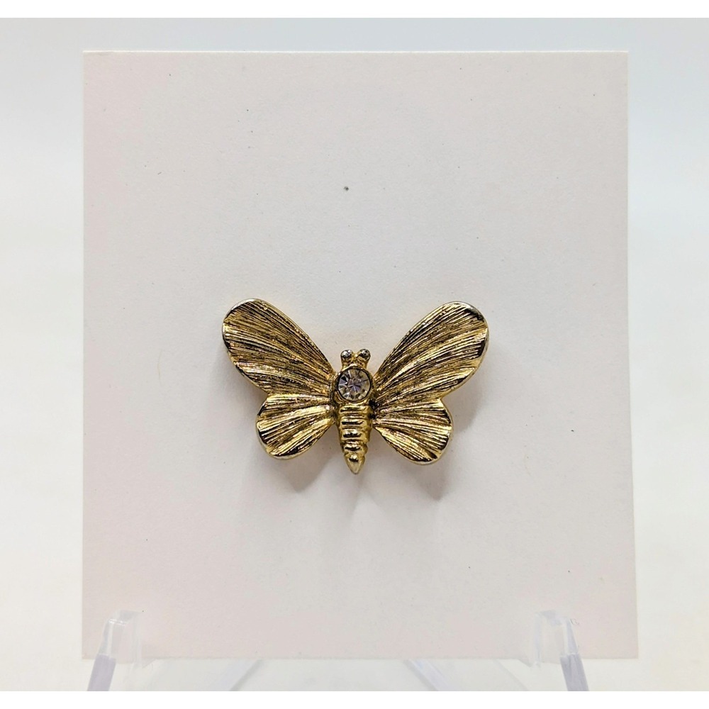Gold Tone Butterfly With Gem On Body Metal Lapel Pin